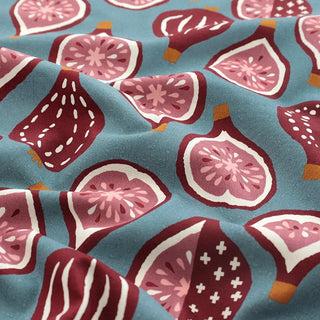 Yardblox Exclusive Made in Japan COSMO Fruits and Vegetables Blue Non-Stretch Cotton Plain Woven DS21507