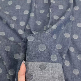 Yardblox Exclusive Made in Japan Komon Koubou Polka Dot Blue Non-Stretch Cotton Denim Twill DS21521