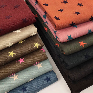 Yardblox Exclusive Made in Japan HOKKOH Stars Multi Color Non-Stretch Embroidery Cotton Bull Denim Twill DS21522