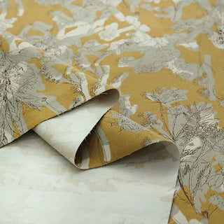 Made in Japan HOKKOH Floral Yellow Non-Stretch Cotton Pinwale Corduroy DS21524