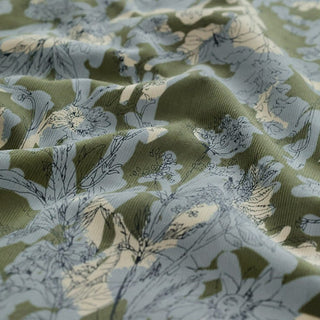 Made in Japan HOKKOH Floral Green Non-Stretch Cotton Pinwale Corduroy DS21525