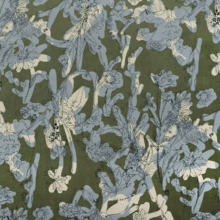 Made in Japan HOKKOH Floral Green Non-Stretch Cotton Pinwale Corduroy DS21525