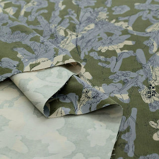 Made in Japan HOKKOH Floral Green Non-Stretch Cotton Pinwale Corduroy DS21525