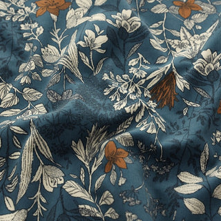 Made in Japan HOKKOH Botanical Blue Non-Stretch Cotton Corduroy DS21612