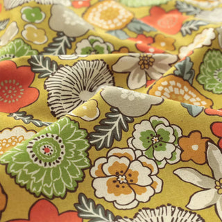 Made in Japan COSMO Floral Yellow Non-Stretch Cotton Linen Blended Plain Woven DS21621