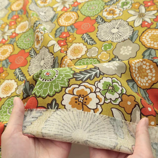 Made in Japan COSMO Floral Yellow Non-Stretch Cotton Linen Blended Plain Woven DS21621
