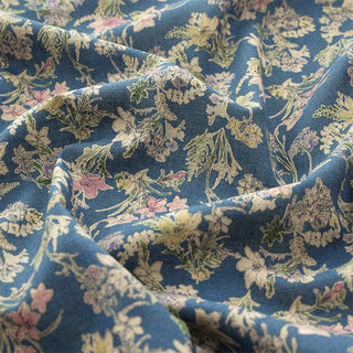 Made in Japan HOKKOH Floral Blue Non-Stretch Cotton Linen Blended Plain Woven DS21626