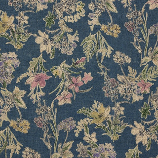 Made in Japan HOKKOH Floral Blue Non-Stretch Cotton Linen Blended Plain Woven DS21626