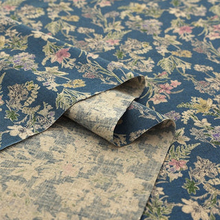 Made in Japan HOKKOH Floral Blue Non-Stretch Cotton Linen Blended Plain Woven DS21626