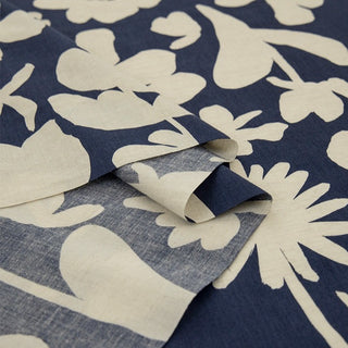 Made in Japan HOKKOH Floral Blue Non-Stretch Cotton Linen Blended Plain Woven DS21629