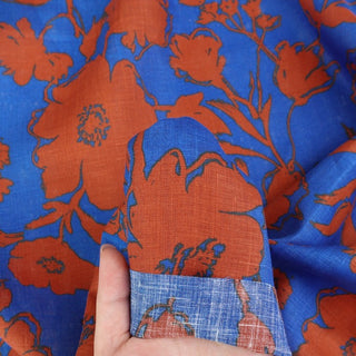 Made in Japan HOKKOH Floral Blue Non-Stretch Linen Plain Woven DS21631