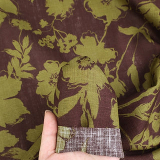 Made in Japan HOKKOH Floral Brown Non-Stretch Linen Plain Woven DS21632