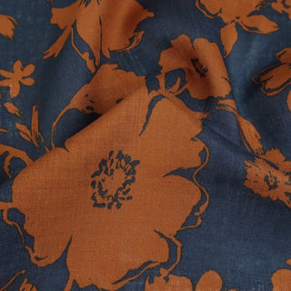 Made in Japan HOKKOH Floral Blue Non-Stretch Linen Plain Woven DS21633