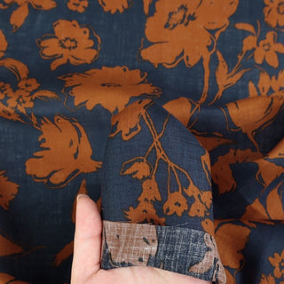 Made in Japan HOKKOH Floral Blue Non-Stretch Linen Plain Woven DS21633