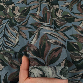 Made in Japan HOKKOH Botanical Blue Non-Stretch Linen Cotton Blended Plain Woven DS21634
