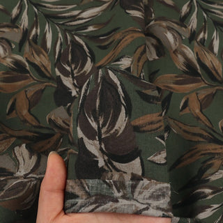 Made in Japan HOKKOH Botanical Green Non-Stretch Linen Cotton Blended Plain Woven DS21635