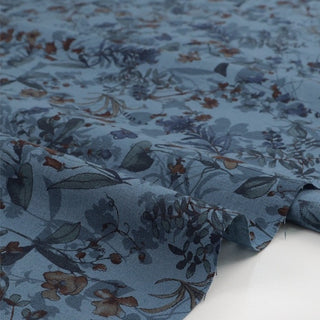 Made in Japan HOKKOH Floral Blue Non-Stretch Linen Cotton Blended Plain Woven DS21636