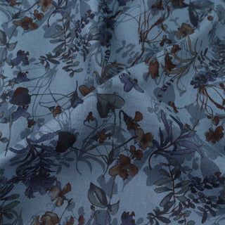 Made in Japan HOKKOH Floral Blue Non-Stretch Linen Cotton Blended Plain Woven DS21636
