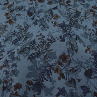 Made in Japan HOKKOH Floral Blue Non-Stretch Linen Cotton Blended Plain Woven DS21636