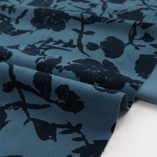 Made in Japan SUNWELL Floral Blue Non-Stretch Cotton Pinwale Corduroy DS21660