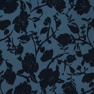 Made in Japan SUNWELL Floral Blue Non-Stretch Cotton Pinwale Corduroy DS21660