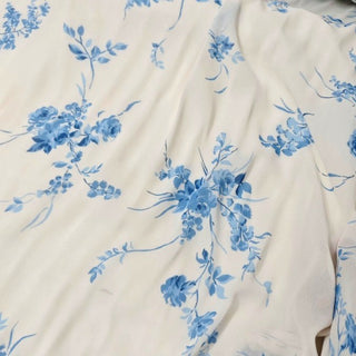 Yardblox Exclusive Reformation Floral White/Blue Non-Stretch Viscose Georgette DS23503