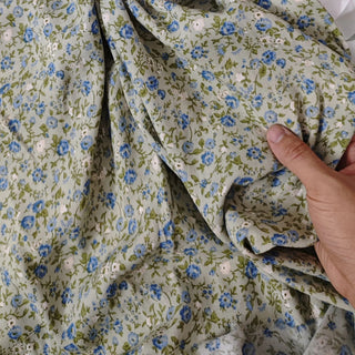 Yardblox Exclusive Reformation Floral Green Non-Stretch Viscose LENZING™ ECOVERO™ Viscose Blended Crepe DS23524- Last Cut