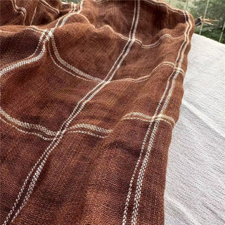 Belgian Fashion Designer Plaid Brown Non-Stretch Linen Plain Woven DS24507