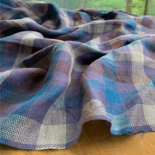 Italian Fashion Designer Plaid Purple Non-Stretch Linen Herringbone  DS24508