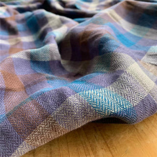 Italian Fashion Designer Plaid Purple Non-Stretch Linen Herringbone  DS24508