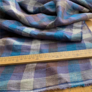 Italian Fashion Designer Plaid Purple Non-Stretch Linen Herringbone  DS24508