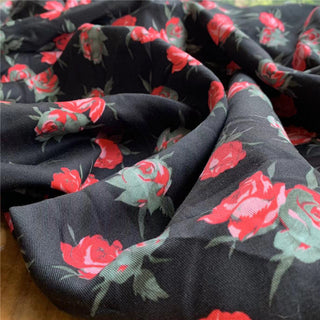 Japanese Fashion Designer Floral Black Non-Stretch Linen Tencel™ / Lyocell Blended Twill DS24601