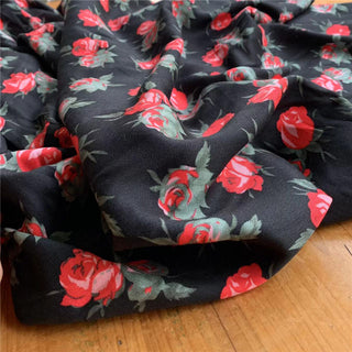 Japanese Fashion Designer Floral Black Non-Stretch Linen Tencel™ / Lyocell Blended Twill DS24601