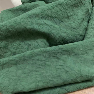 French Fashion Designer Solid Green Non-Stretch Sand Washed Linen Cotton Blended Dobby Jacquard DS24602