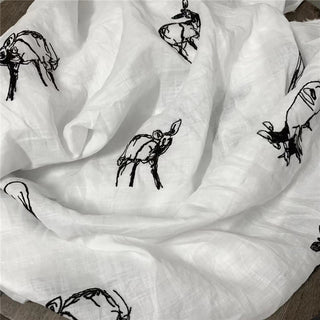 French Fashion Designer Animal White Non-Stretch Embroidery Ramie Plain Woven DS24603
