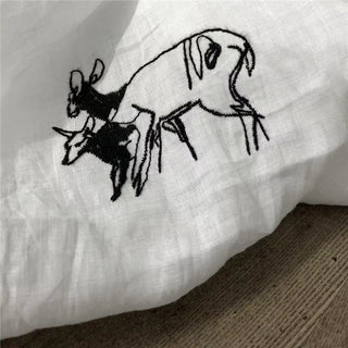 French Fashion Designer Animal White Non-Stretch Embroidery Ramie Plain Woven DS24603