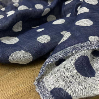 Japanese Fashion Designer Polka Dot Blue Non-Stretch Linen Double Gauze DS24604