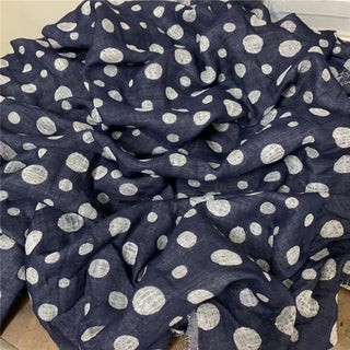 Japanese Fashion Designer Polka Dot Blue Non-Stretch Linen Double Gauze DS24604