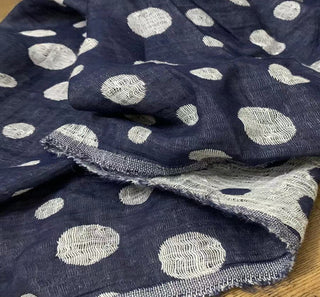 Japanese Fashion Designer Polka Dot Blue Non-Stretch Linen Double Gauze DS24604