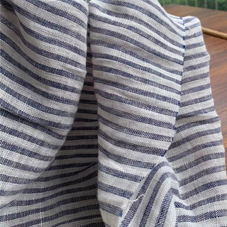 Belgian Fashion Designer Stripes Blue Non-Stretch Organic Linen Plain Woven DS24606