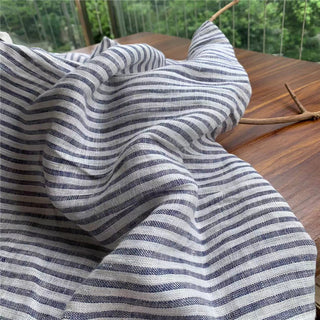 Belgian Fashion Designer Stripes Blue Non-Stretch Organic Linen Plain Woven DS24606
