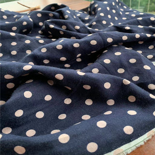 Japanese Fashion Designer Polka Dot Blue Non-Stretch Linen Viscose Blended Plain Woven DS24607