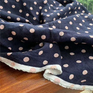 Japanese Fashion Designer Polka Dot Blue Non-Stretch Linen Viscose Blended Plain Woven DS24607