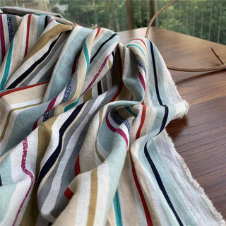 Japanese Fashion Designer Stripes Multi Color Non-Stretch Linen Cotton Blended Plain Woven DS24608