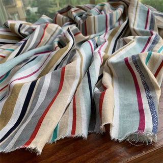 Japanese Fashion Designer Stripes Multi Color Non-Stretch Linen Cotton Blended Plain Woven DS24608