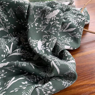 French Fashion Designer Botanical Green Non-Stretch Linen Tencel™ / Lyocell Blended Plain Woven DS24610
