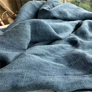 Belgian Fashion Designer Solid Blue Non-Stretch Enzyme Washed Hemp Twill DS24613