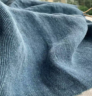 Belgian Fashion Designer Solid Blue Non-Stretch Enzyme Washed Hemp Twill DS24613