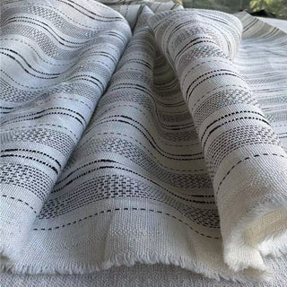 Japanese Fashion Designer Stripes Off-White Non-Stretch Linen Cotton Blended Dobby Jacquard DS24617