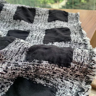 Italian Fashion Designer Plaid Black Non-Stretch Crinkled Linen Double Gauze DS24618